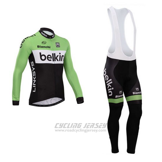 2014 Cycling Jersey Belkin Green and Black Long Sleeve and Bib Tight